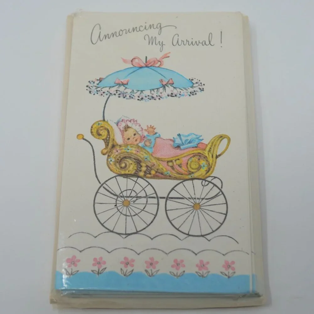 vtg 50s Sealed Package of 12 Baby Girl Birth Announcements Fairfield USA NOS